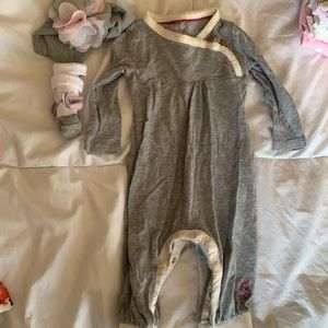Burts Bees baby one piece with headband and socks